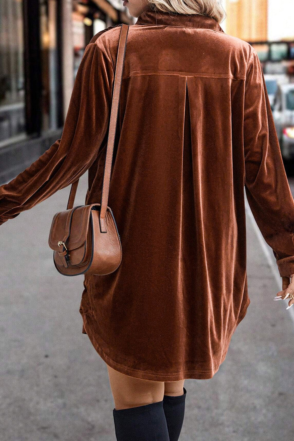 Coffee Plus Size Pleated Velvet Dress