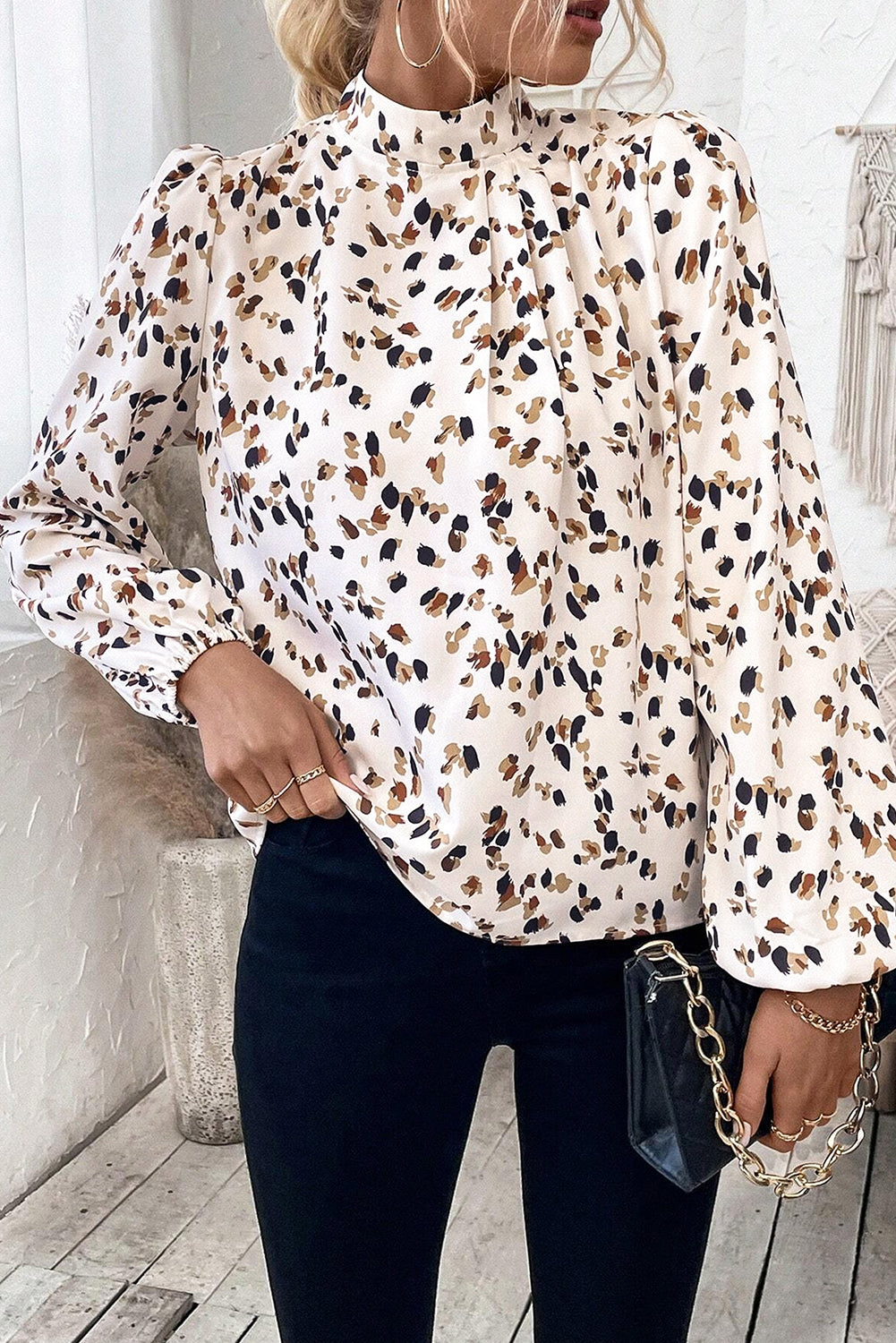 White Leopard Print Top