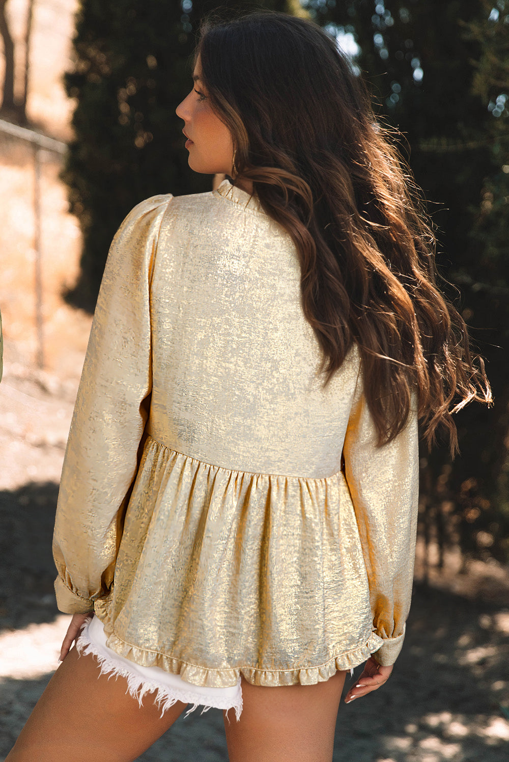 Gold Metallic Frilled Babydoll Blouse