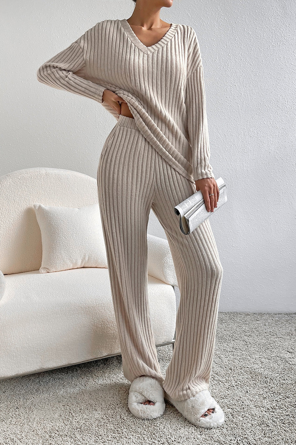 Khaki Ribbed Two-piece Set