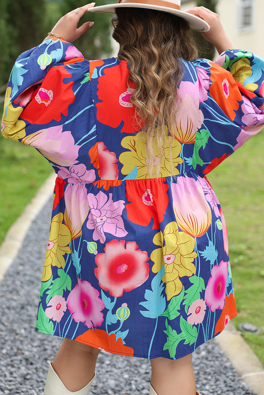 Plus Size Rainbow Floral Babydoll Dress