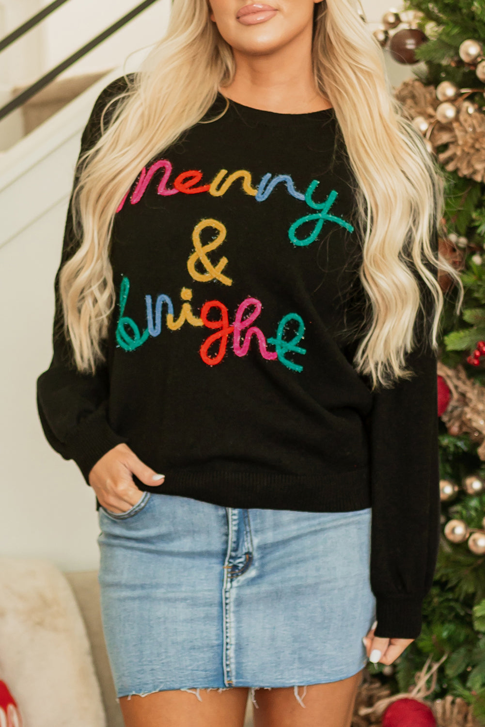 Black Colorful Merry & Bright Sweater