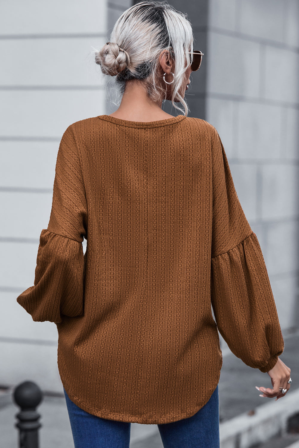 Faux Knit Jacquard Puffy Top