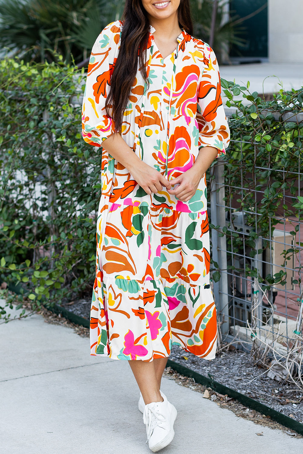 Orange Floral Print Maxi Dress