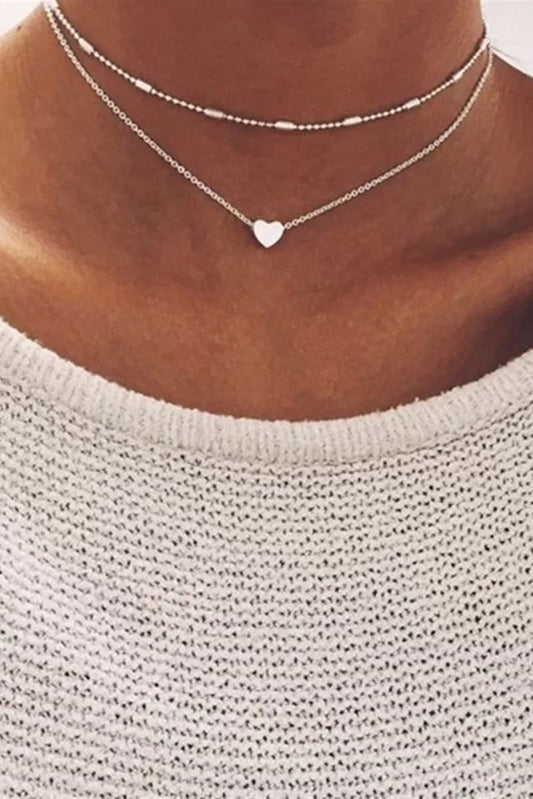 Silver Heart Shaped Layered Necklace