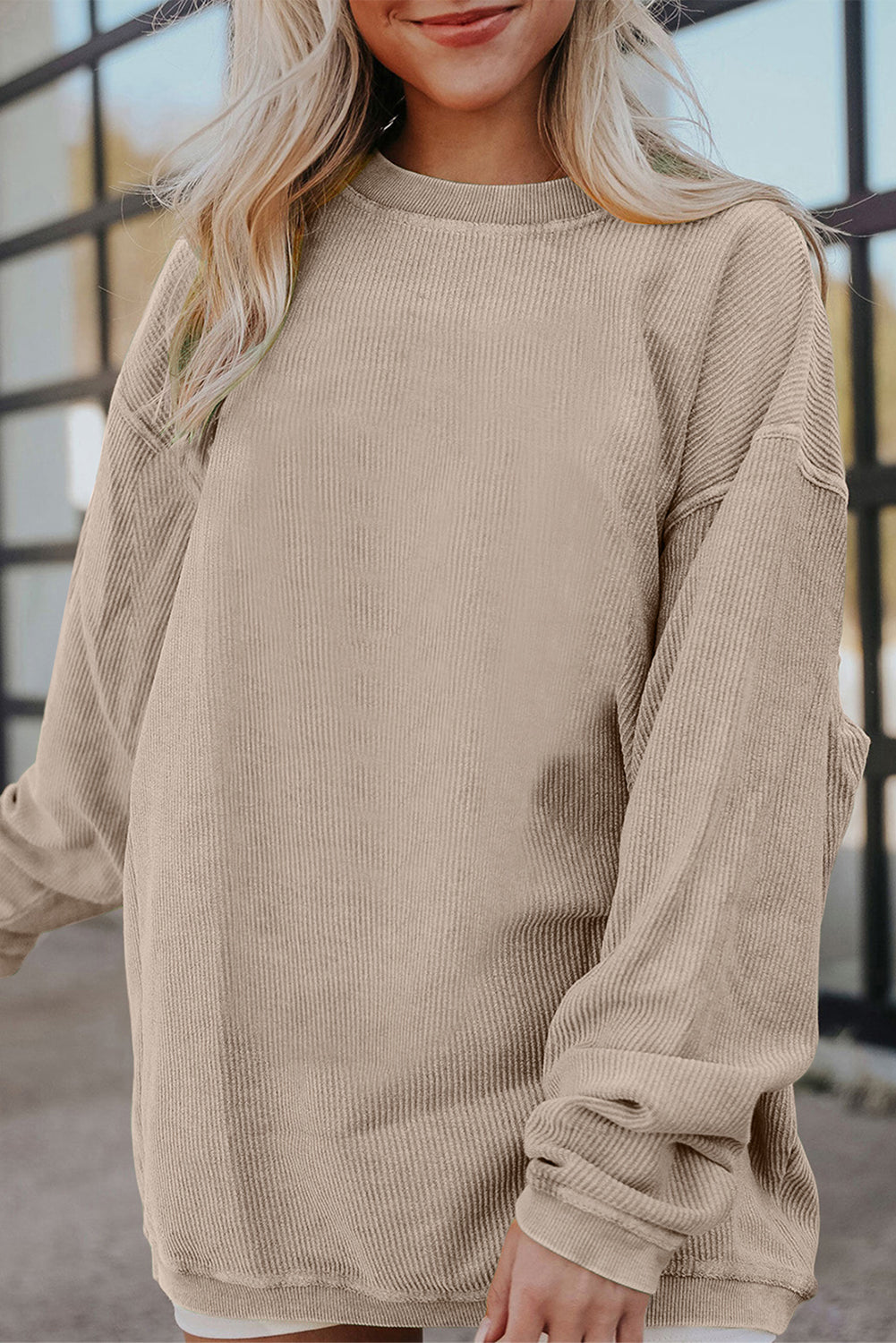 Smoke Gray Ribbed Corduroy Sweatshirt