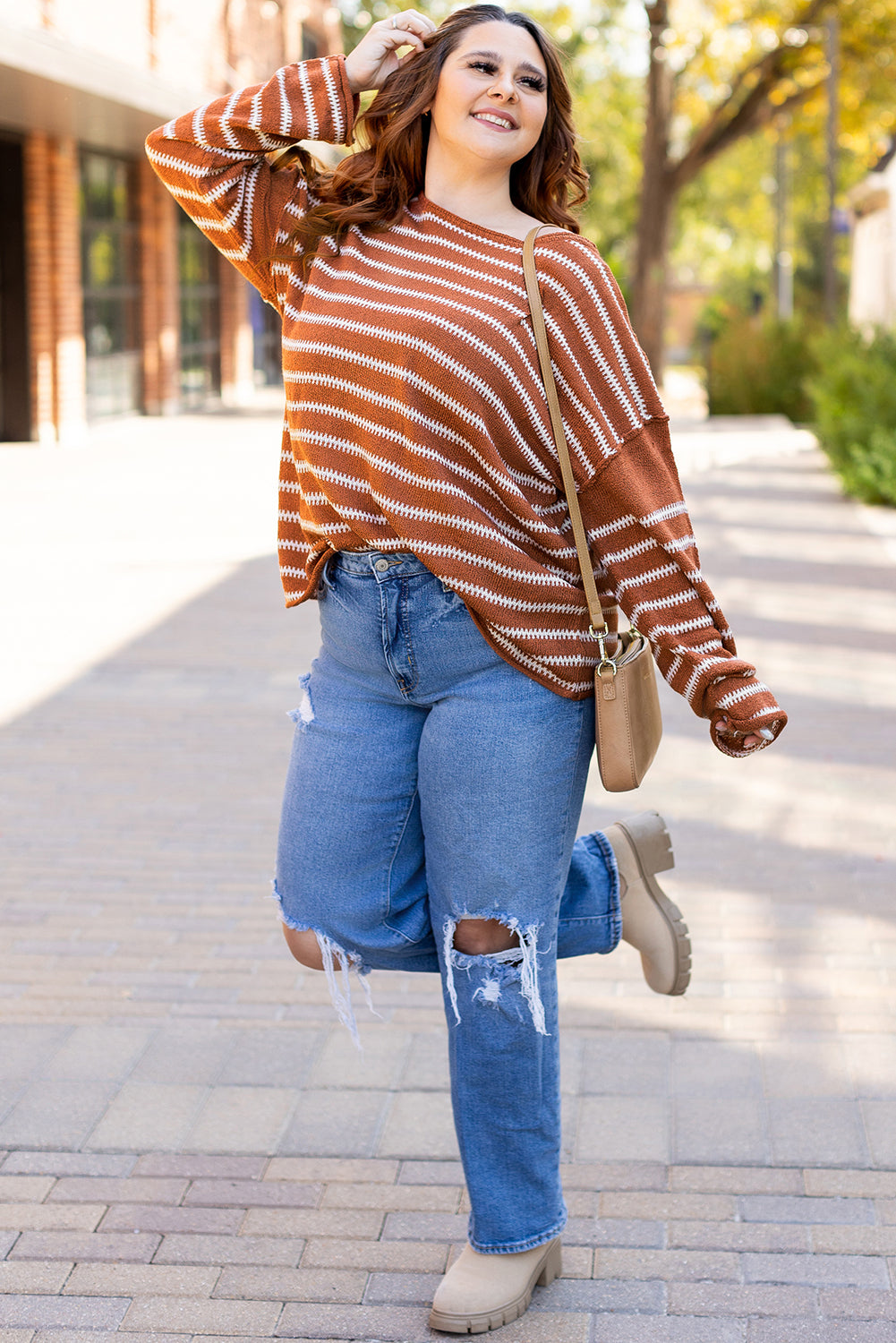 Brown Stripe Casual Sweater