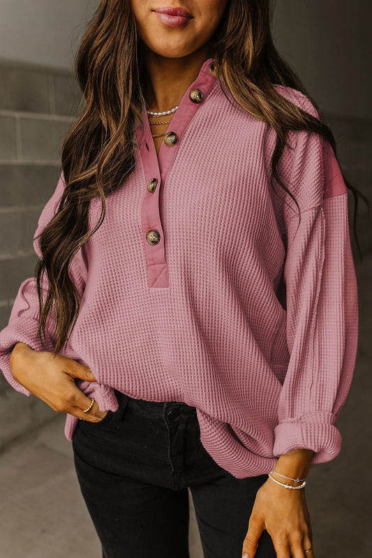 Pink Waffle Long Sleeve Top