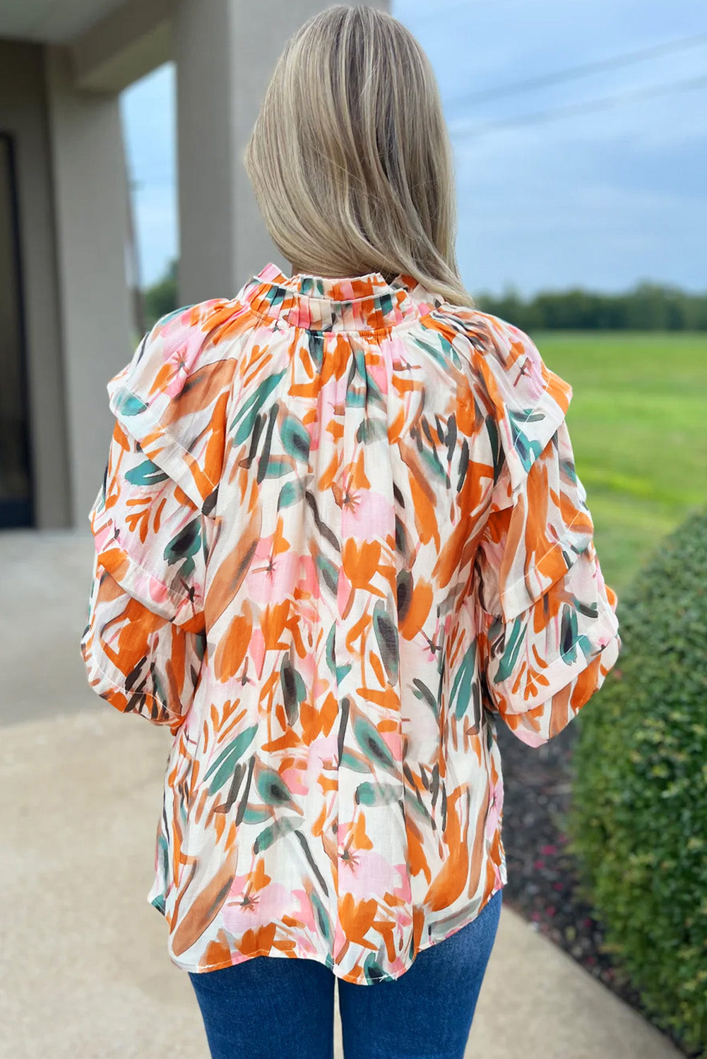 Yellow Abstract Frilled Top