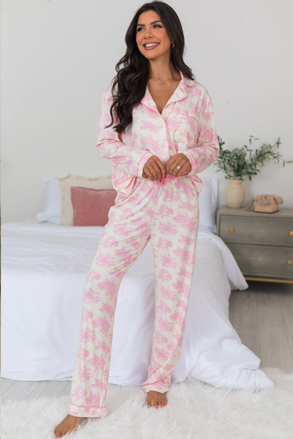 Pink Floral Pajamas Set