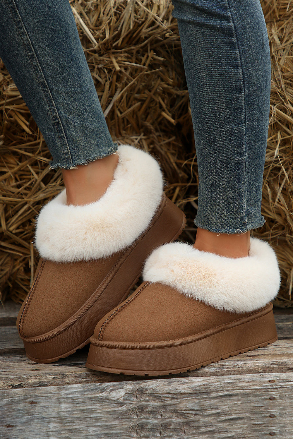 Chestnut Plush Suede Thick Sole Snow Boots