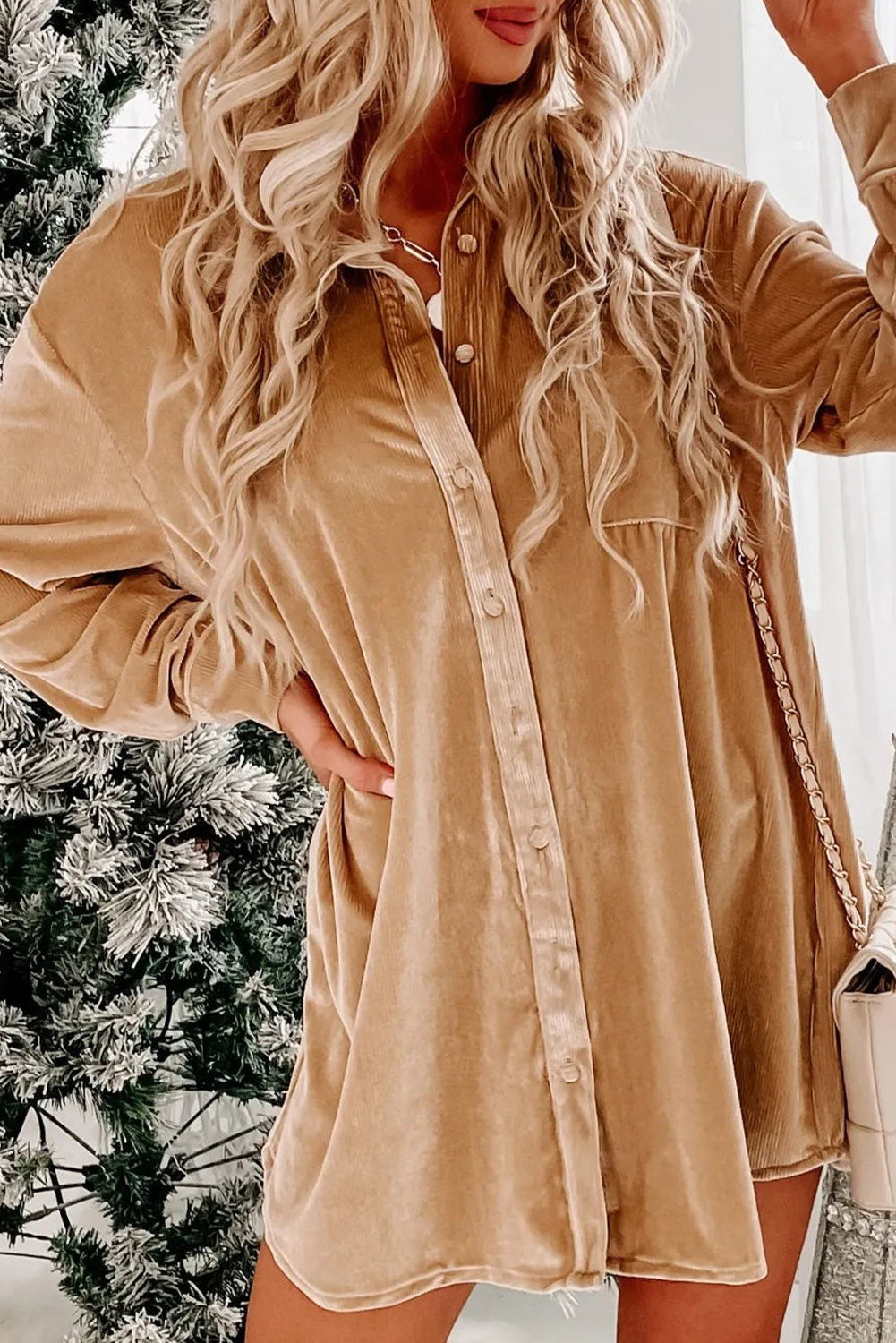 Beige Velvet Mini Dress