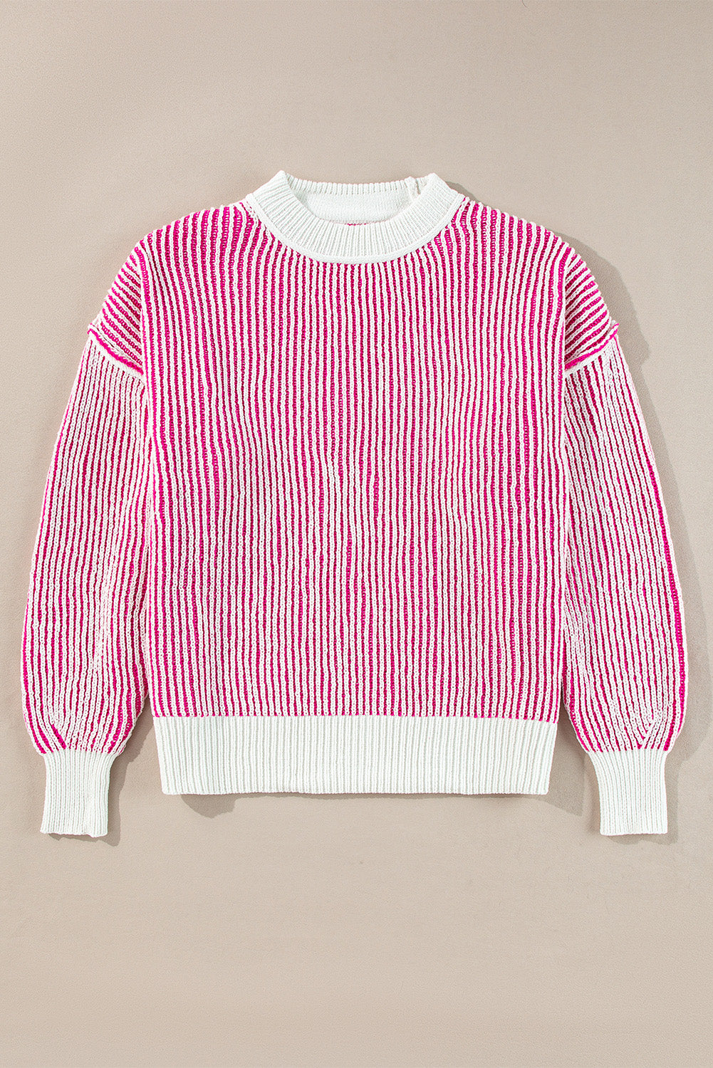 Bright Pink Striped Textured Sweater