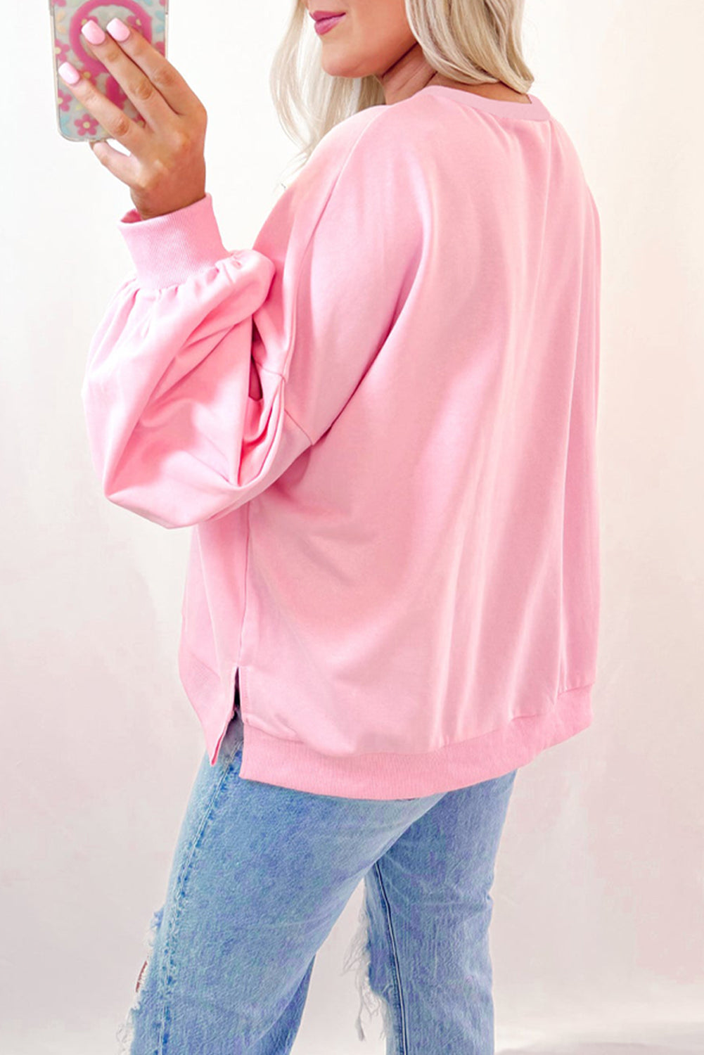 Light Pink Embroidered Bow Sweatshirt