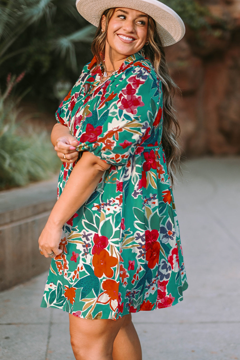 Plus Size Turquoise Floral Babydoll Dress