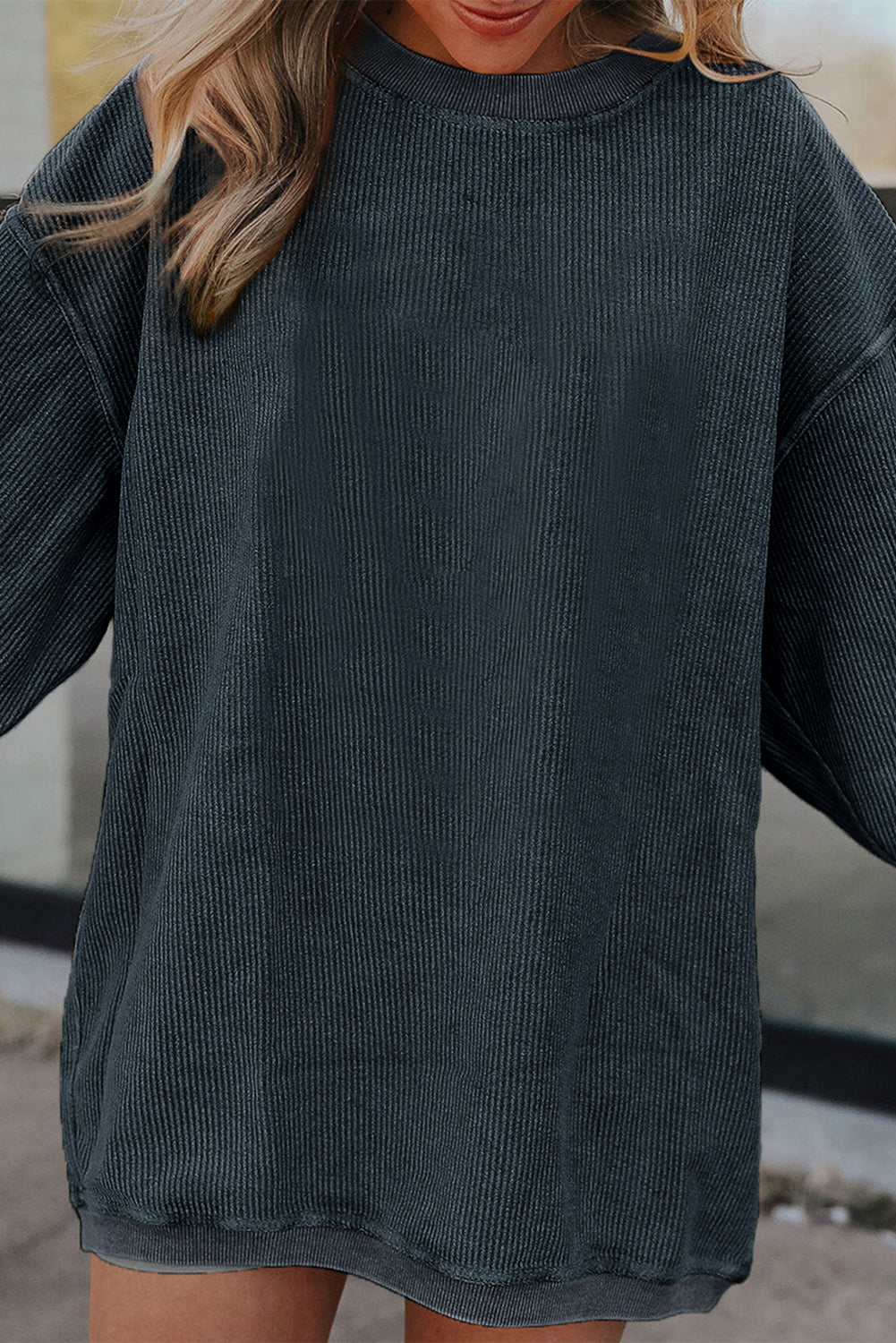 Dark Grey Ribbed Corduroy Sweatshirt