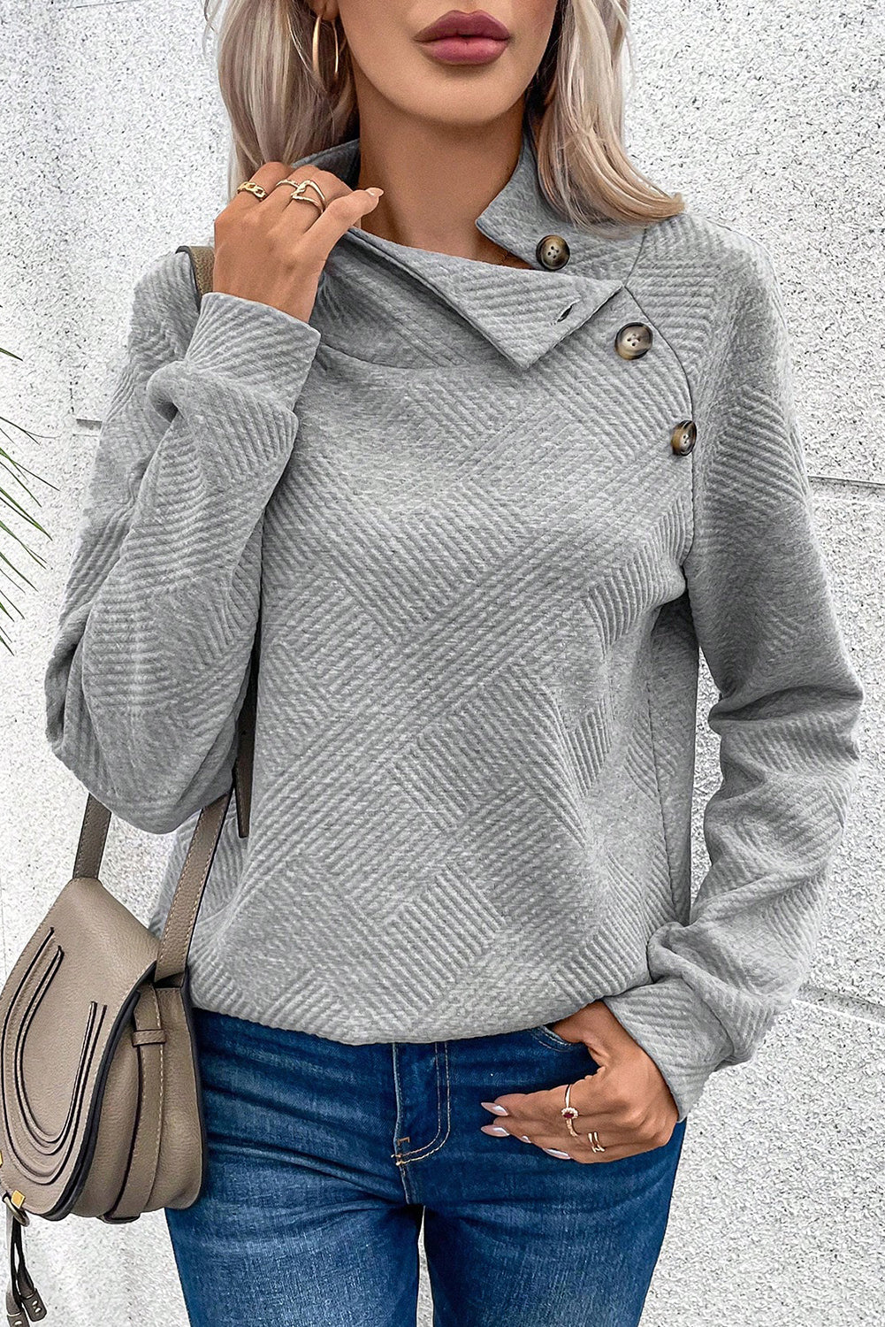 Gray Asymmetric Buttons Top