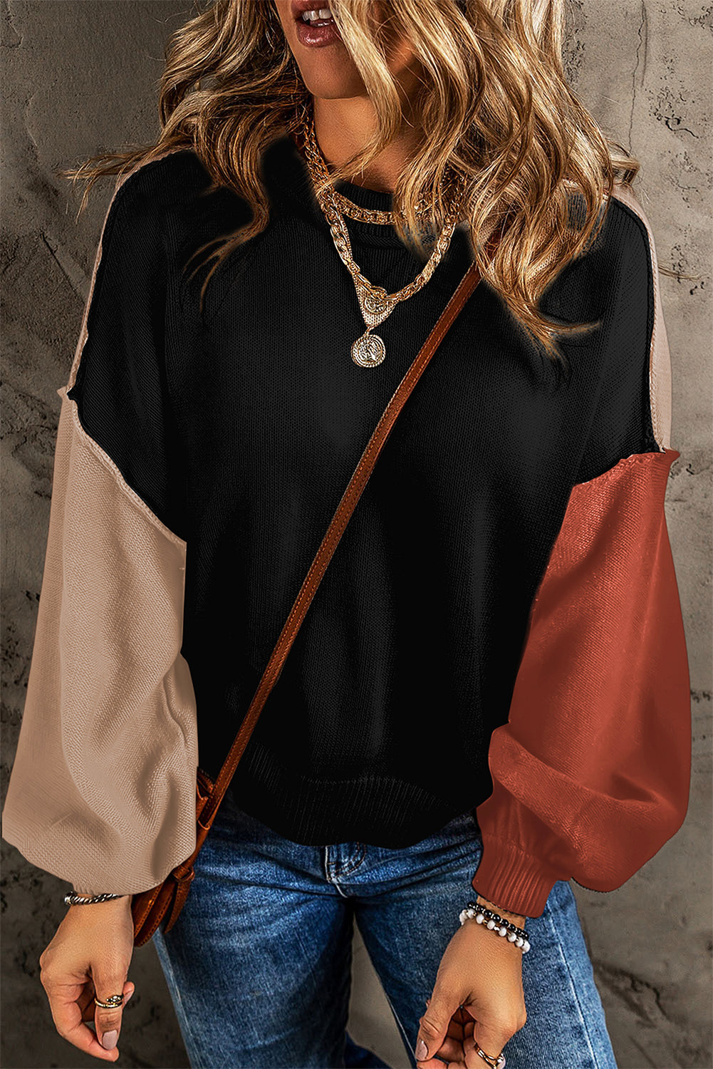 Black & Brown Colorblock Top