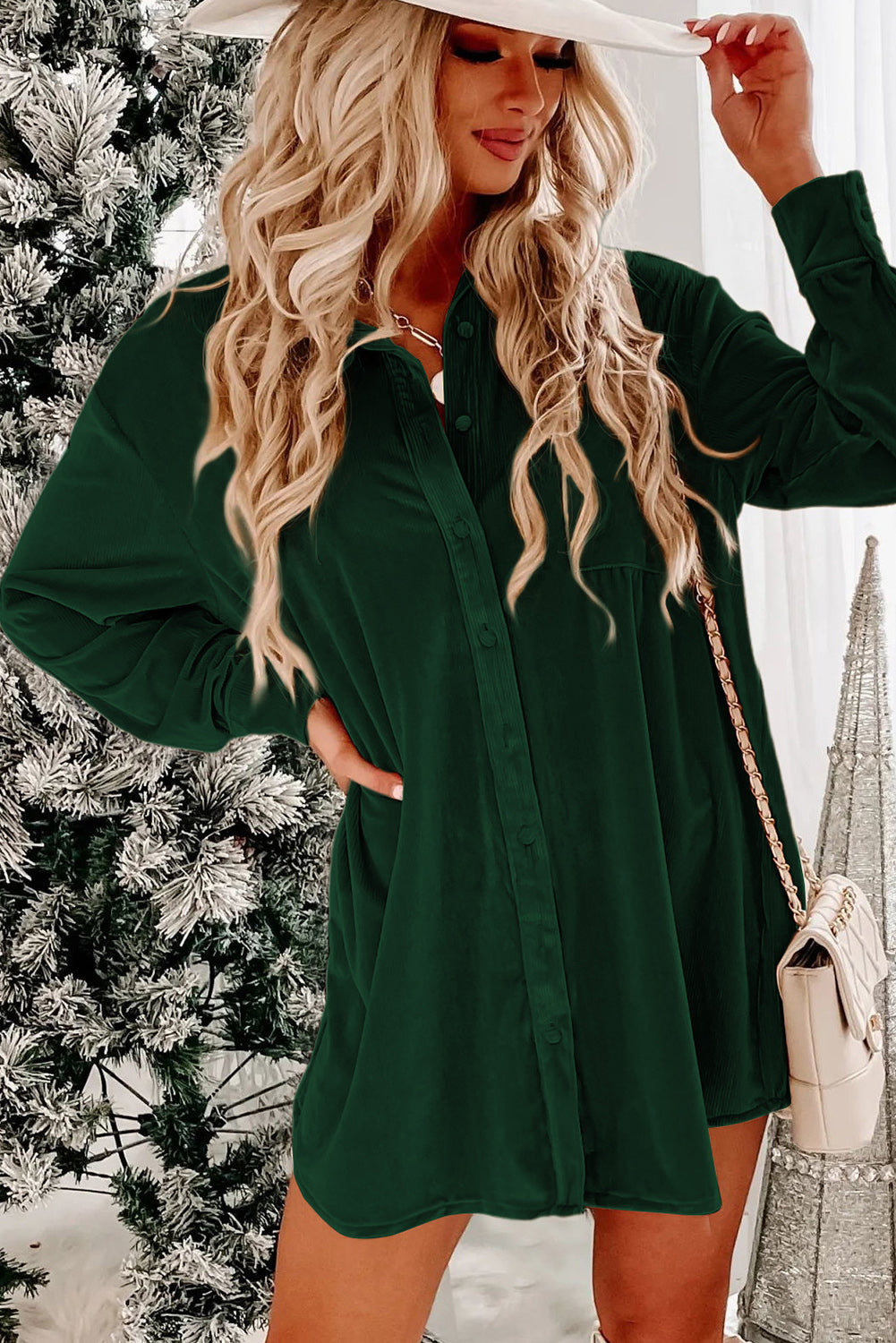 Blackish Green Velvet Mini Dress