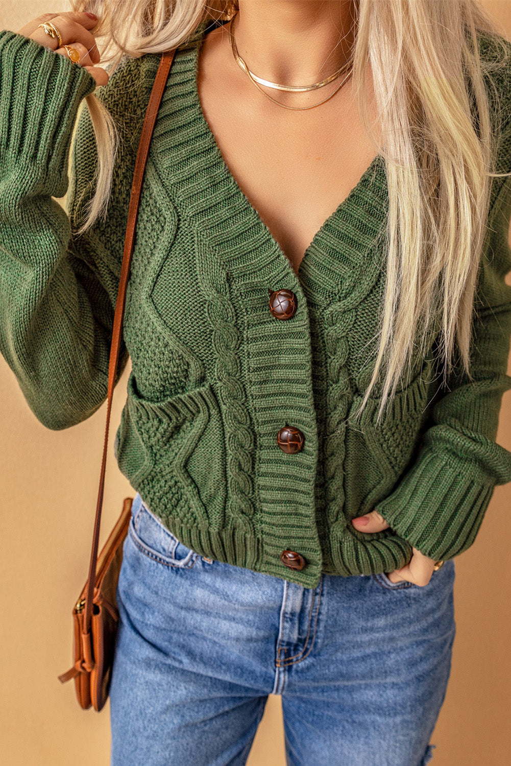 Green Textured Cardigan