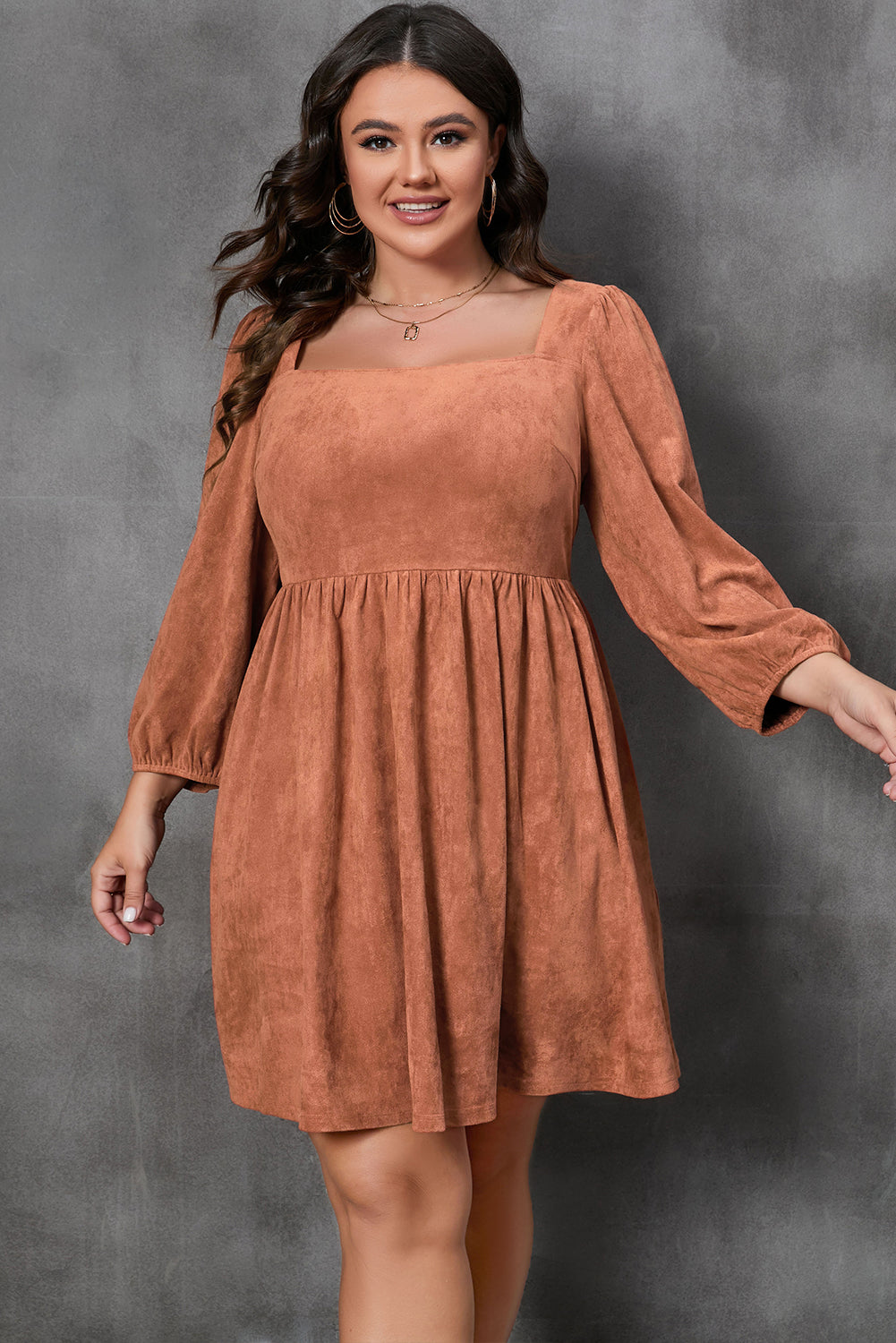 Plus Size Chestnut Suede Dress