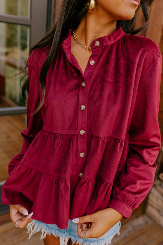 Burgundy Corduroy Ruffle Top