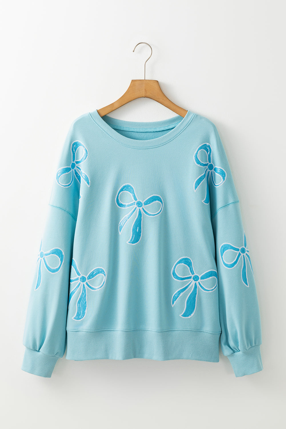 Blue Sequined Bowknot Sweatshirt