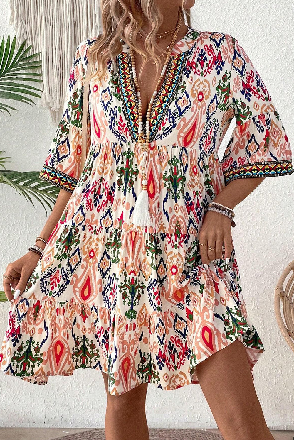 Multicolour Boho Print Mini Dress