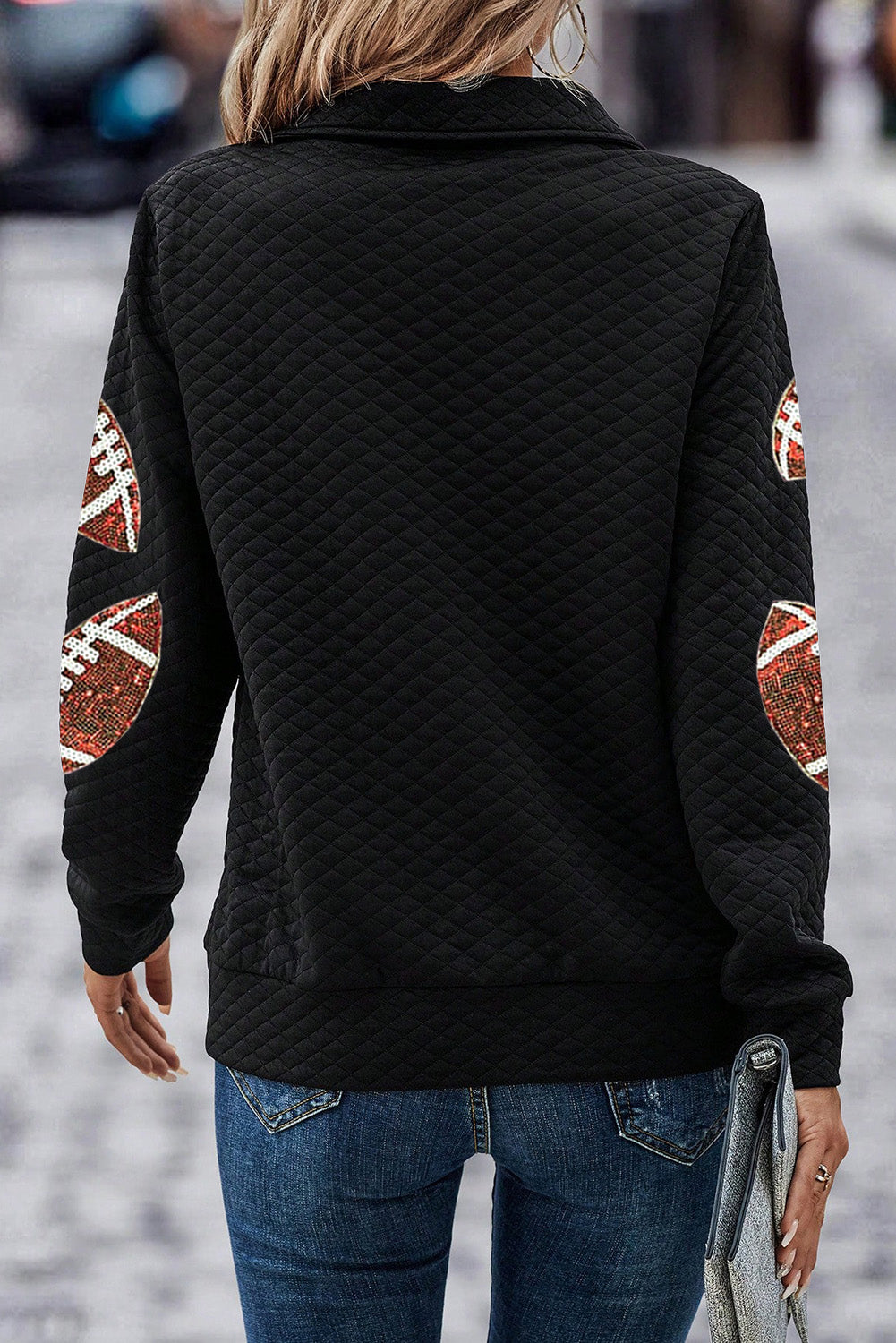 Black Sequin Football Sweatshirt