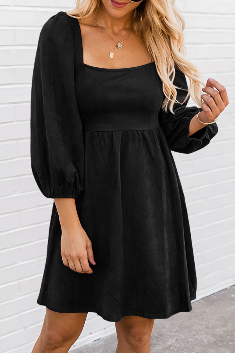 Black Suede Square Neck Dress