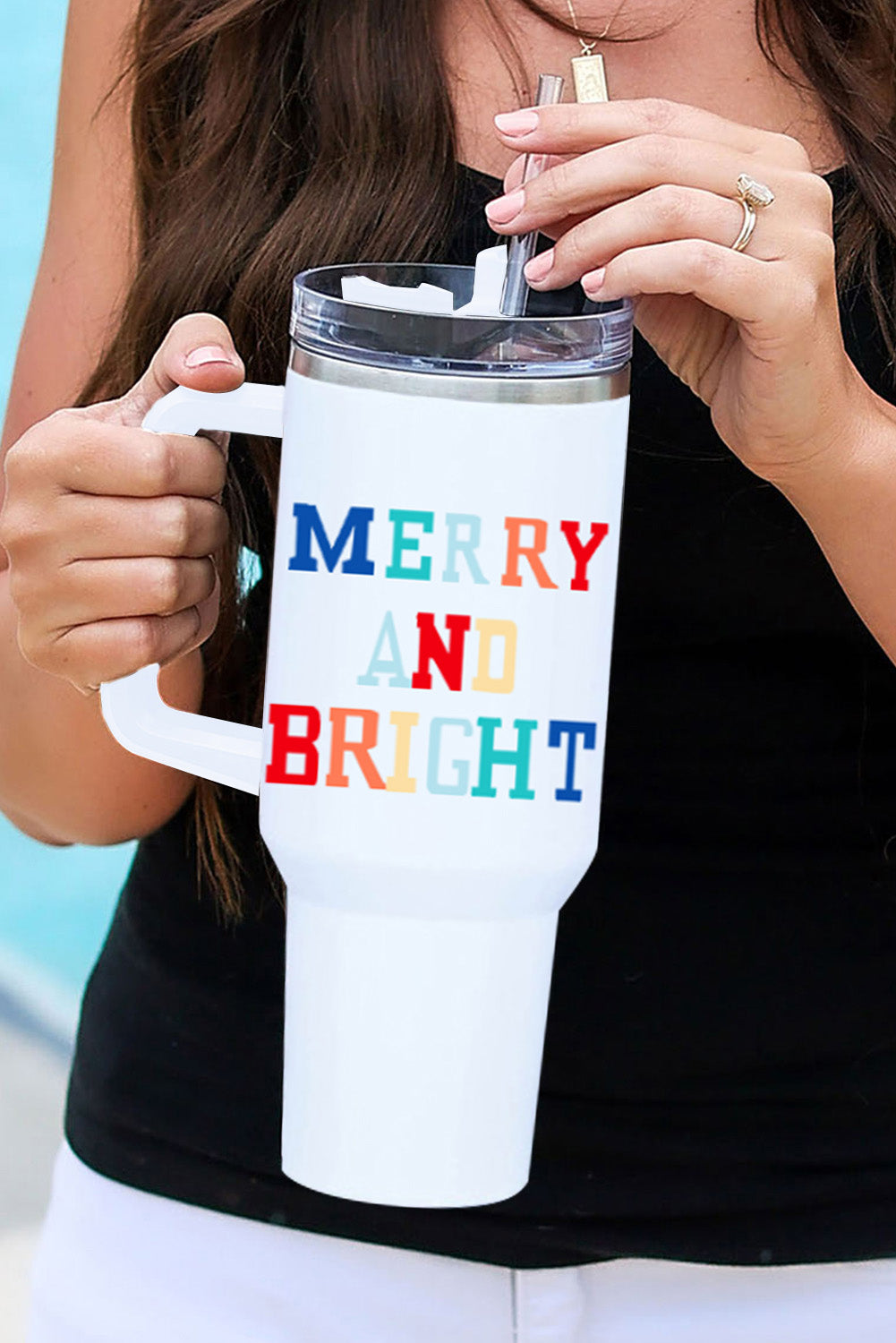 White Merry & Bright 40 oz Stainless Steel Cup