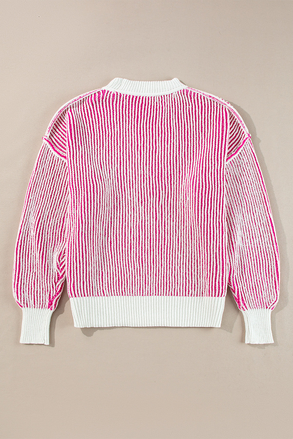 Bright Pink Striped Textured Sweater