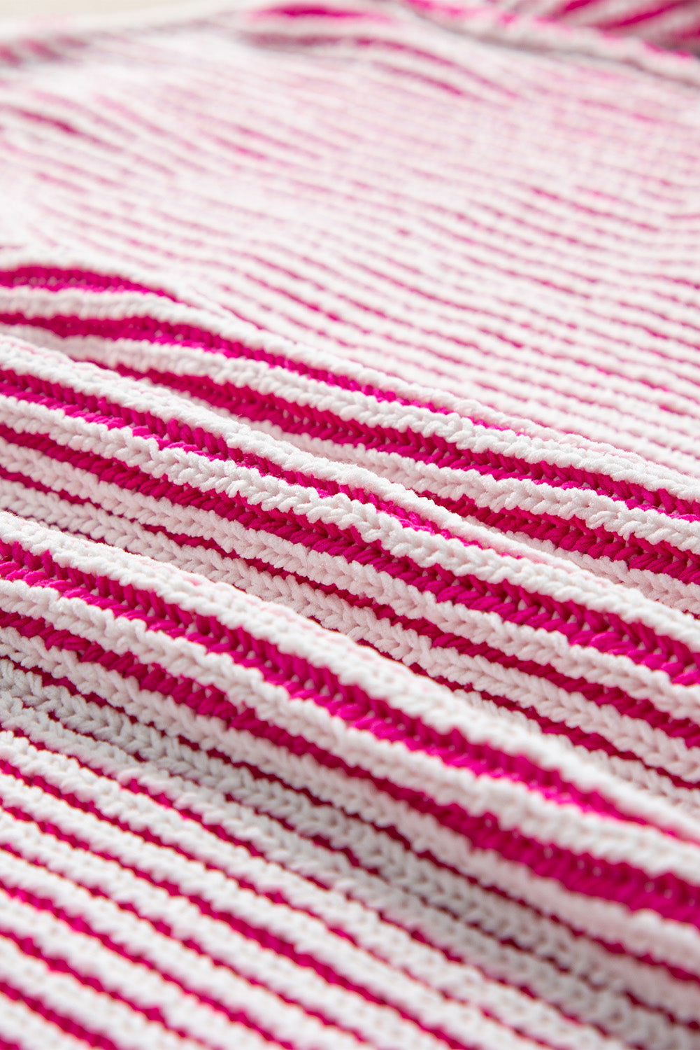 Bright Pink Striped Textured Sweater