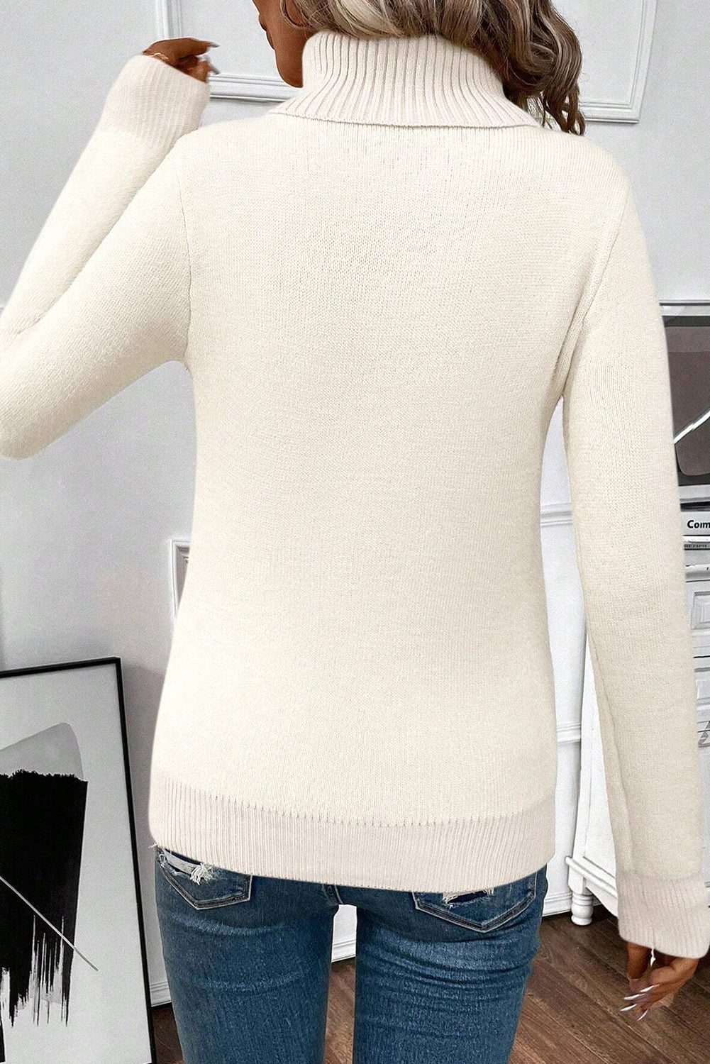 Beige Turtleneck Sweater