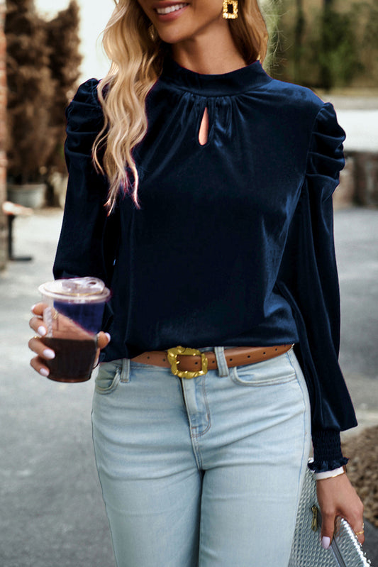 Navy Blue Velvet Top