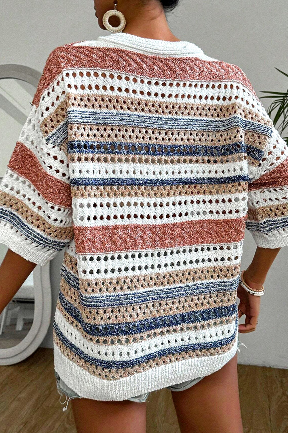 Multicolor Striped Hollow Knitted Sweater