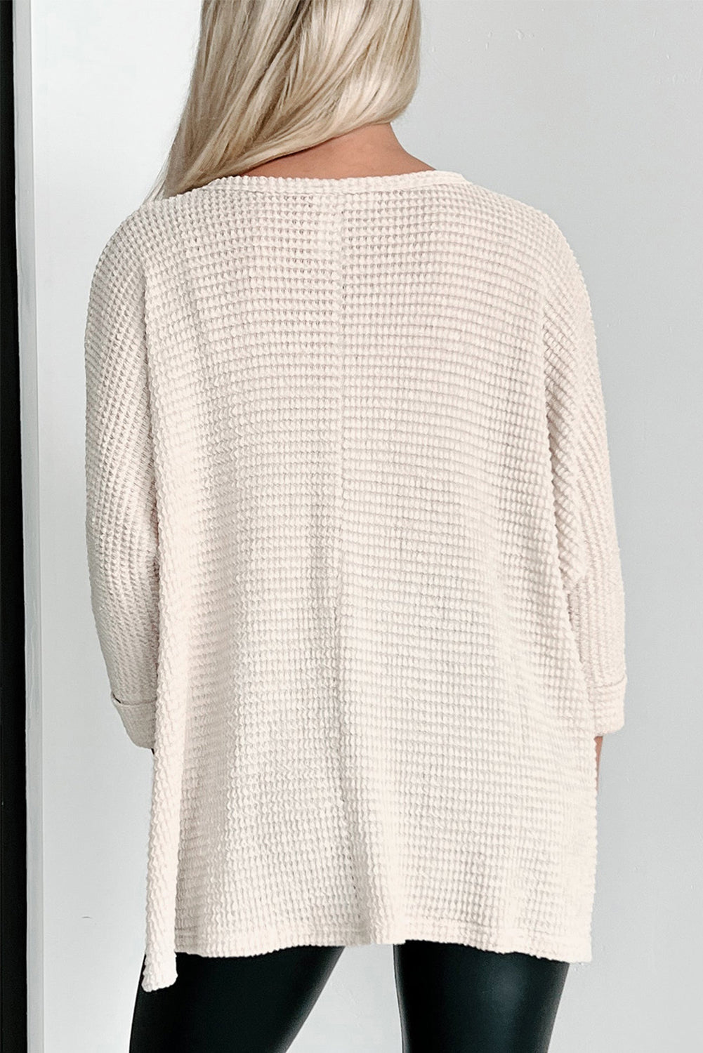 Apricot Waffle Knit Batwing Sleeve Top