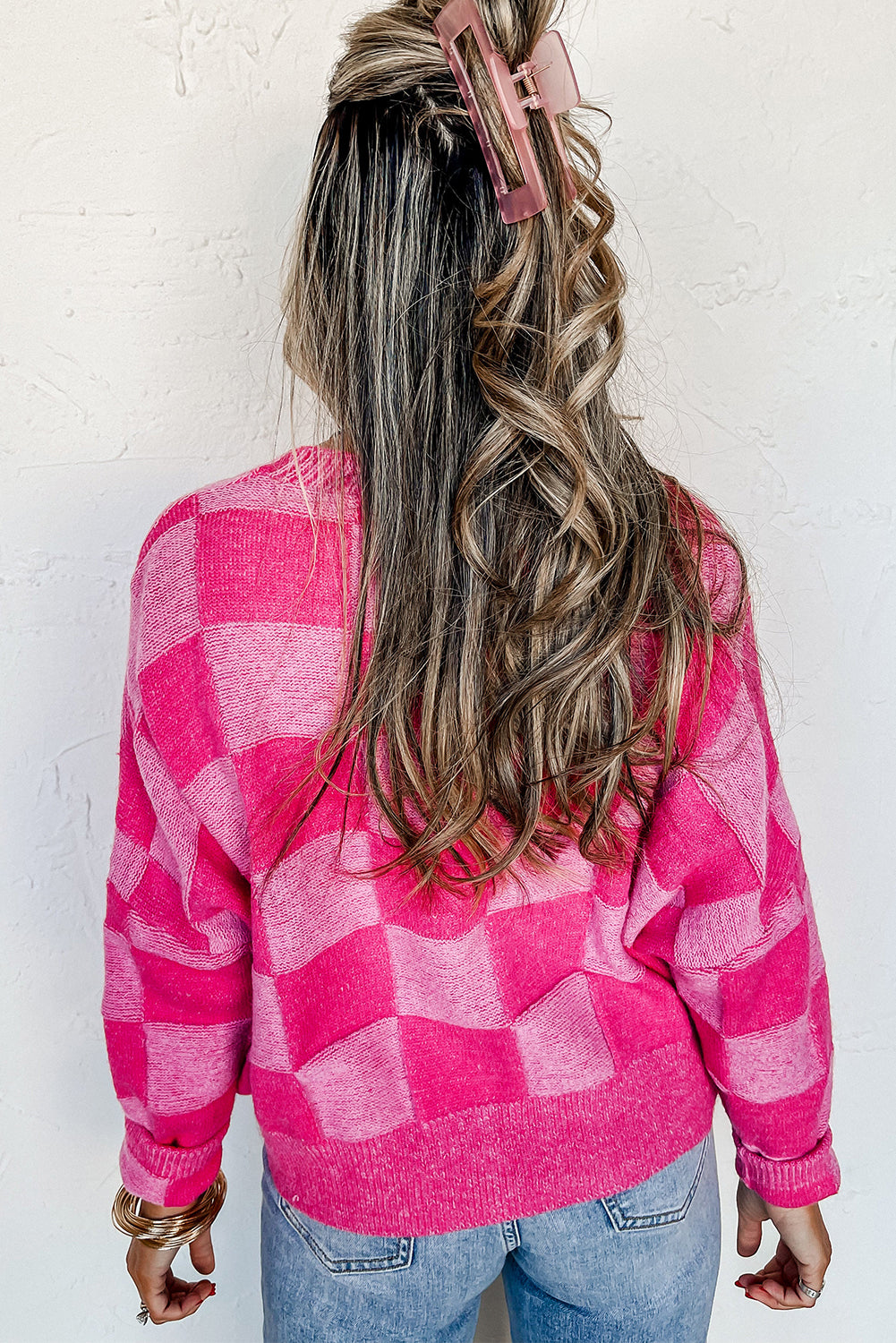 Pink Checkered Cardigan