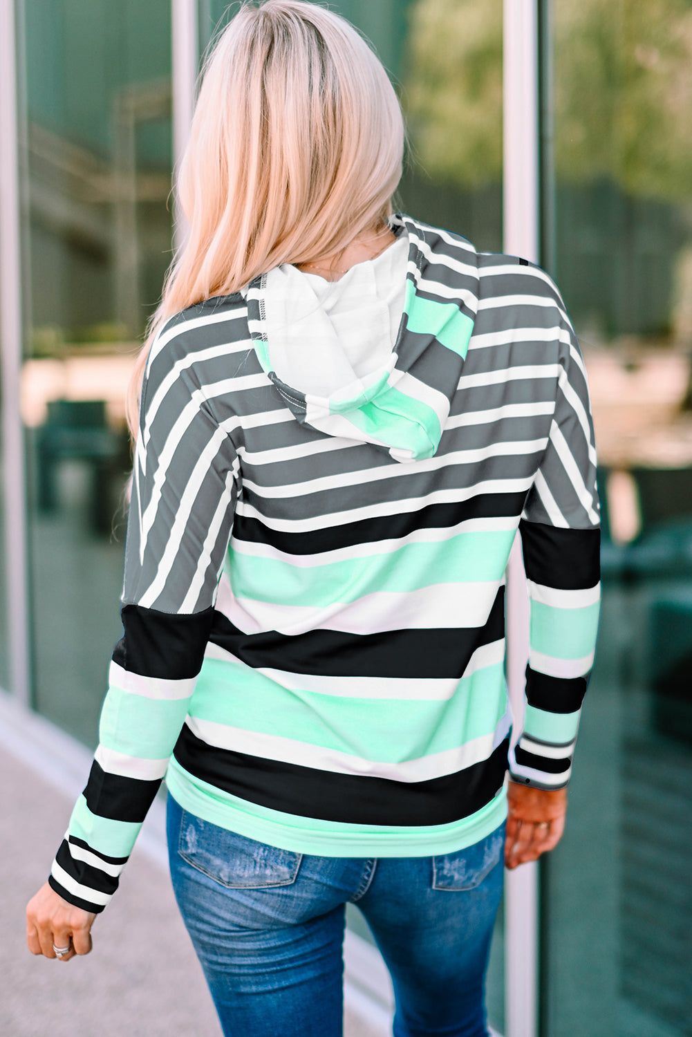 Mint Striped Drawstring Hoodie