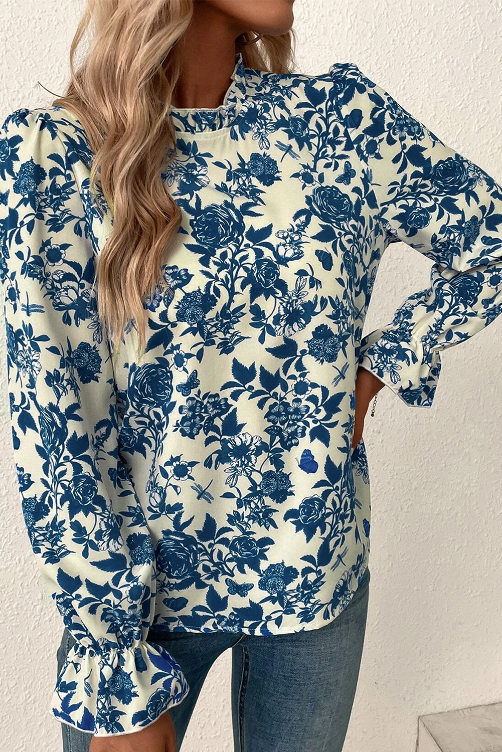 Blue Floral Print Top