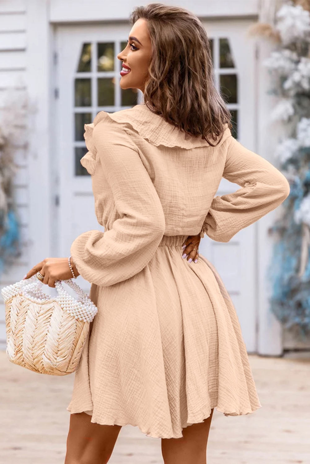 Khaki Ruffled Mini Dress