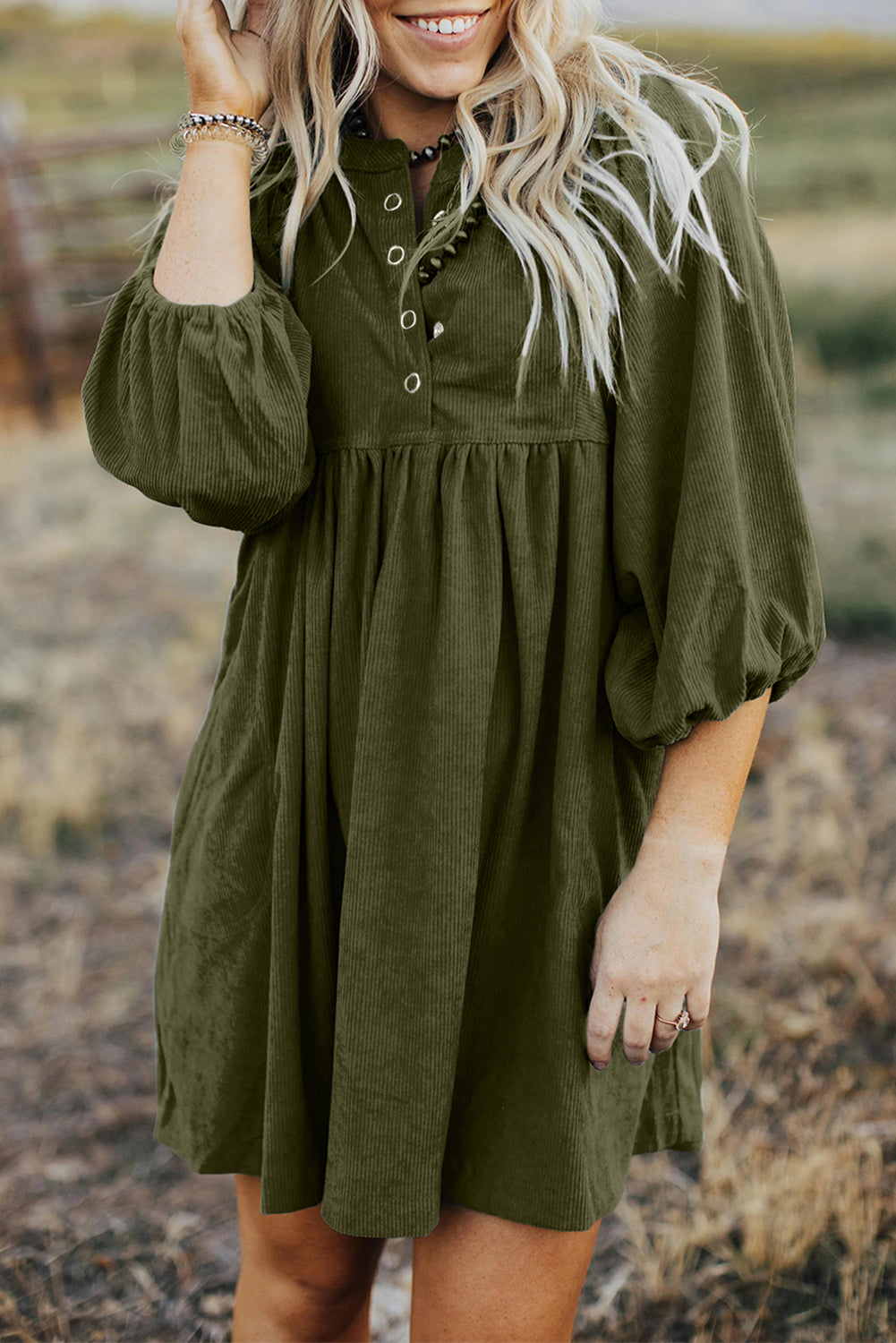 Vineyard Green Corduroy Snap Dress