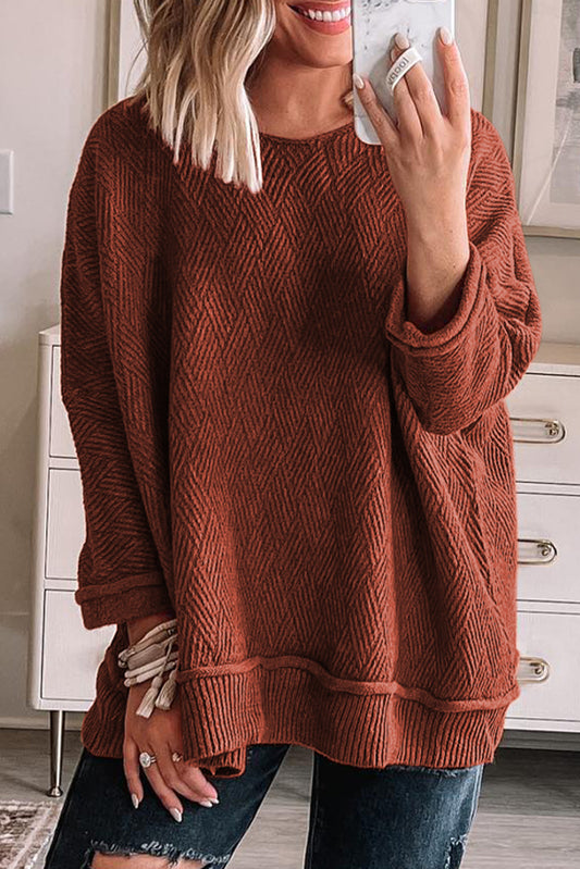 Gold Solid Textured Loose Sweater