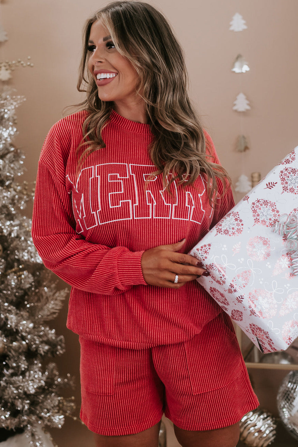 Red MERRY Ribbed Plus Size Set