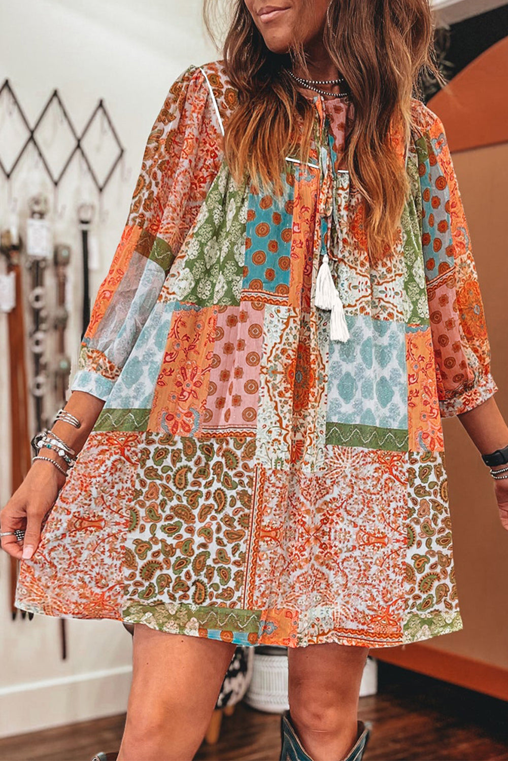 Orange Boho Paisley Dress