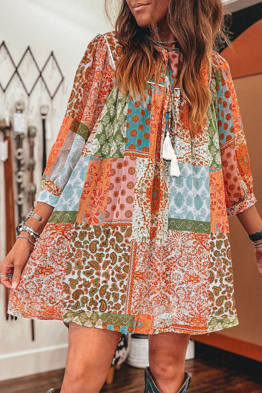 Orange Boho Paisley Dress