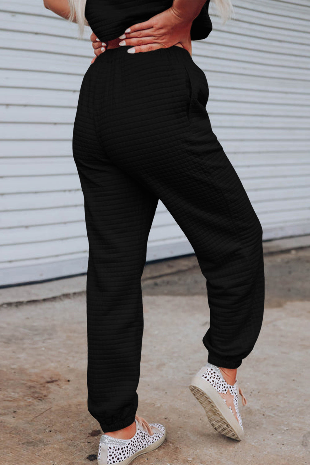 Black Lattice Cropped Textured Set