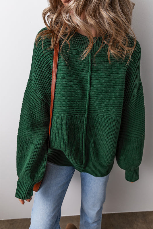 Green Textured Knit Sweater