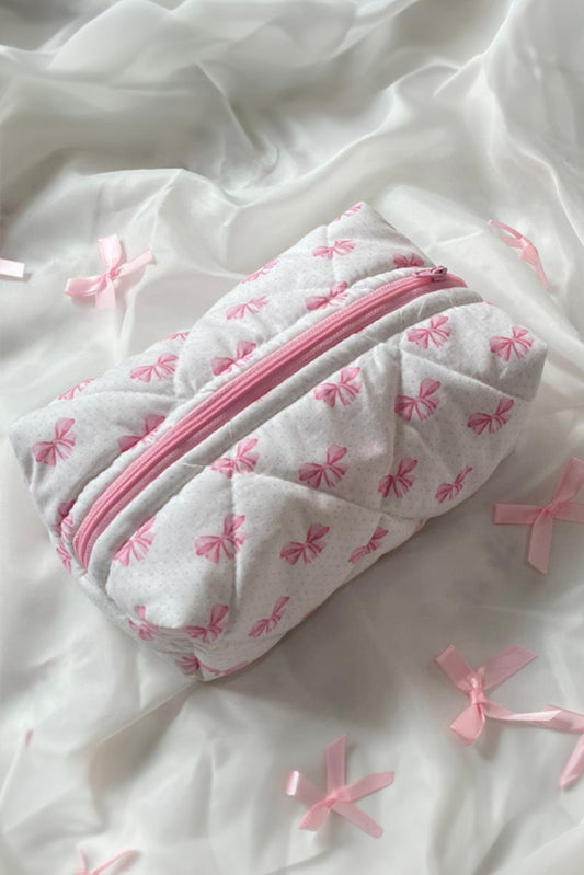 Pink Bow Knot Quilted Makeup Bag