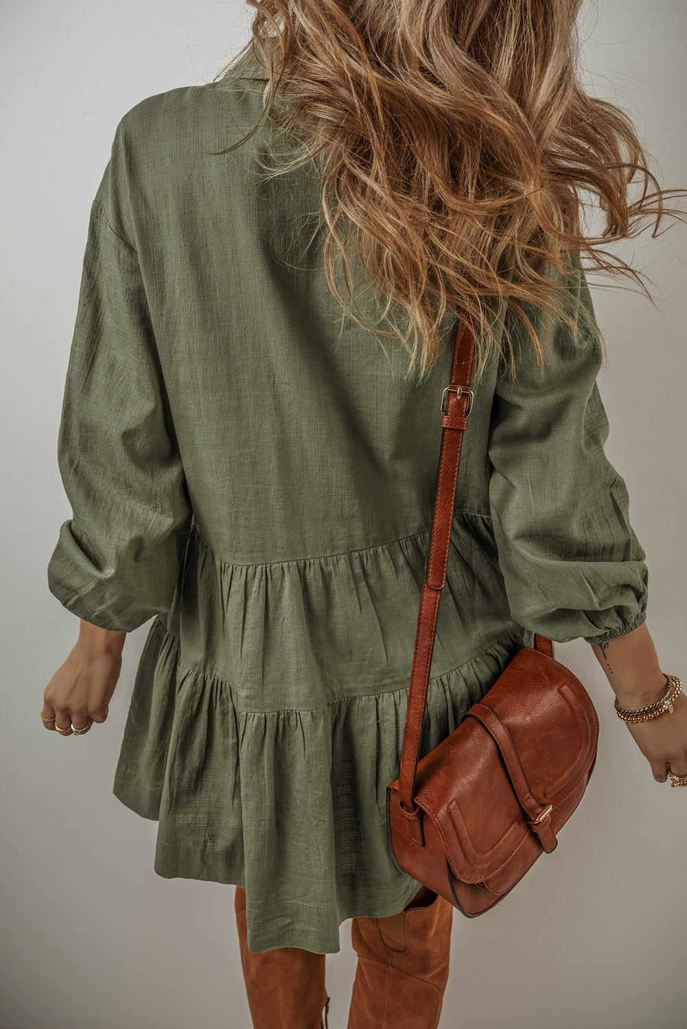 Jungle Green Puff Sleeve Mini Dress